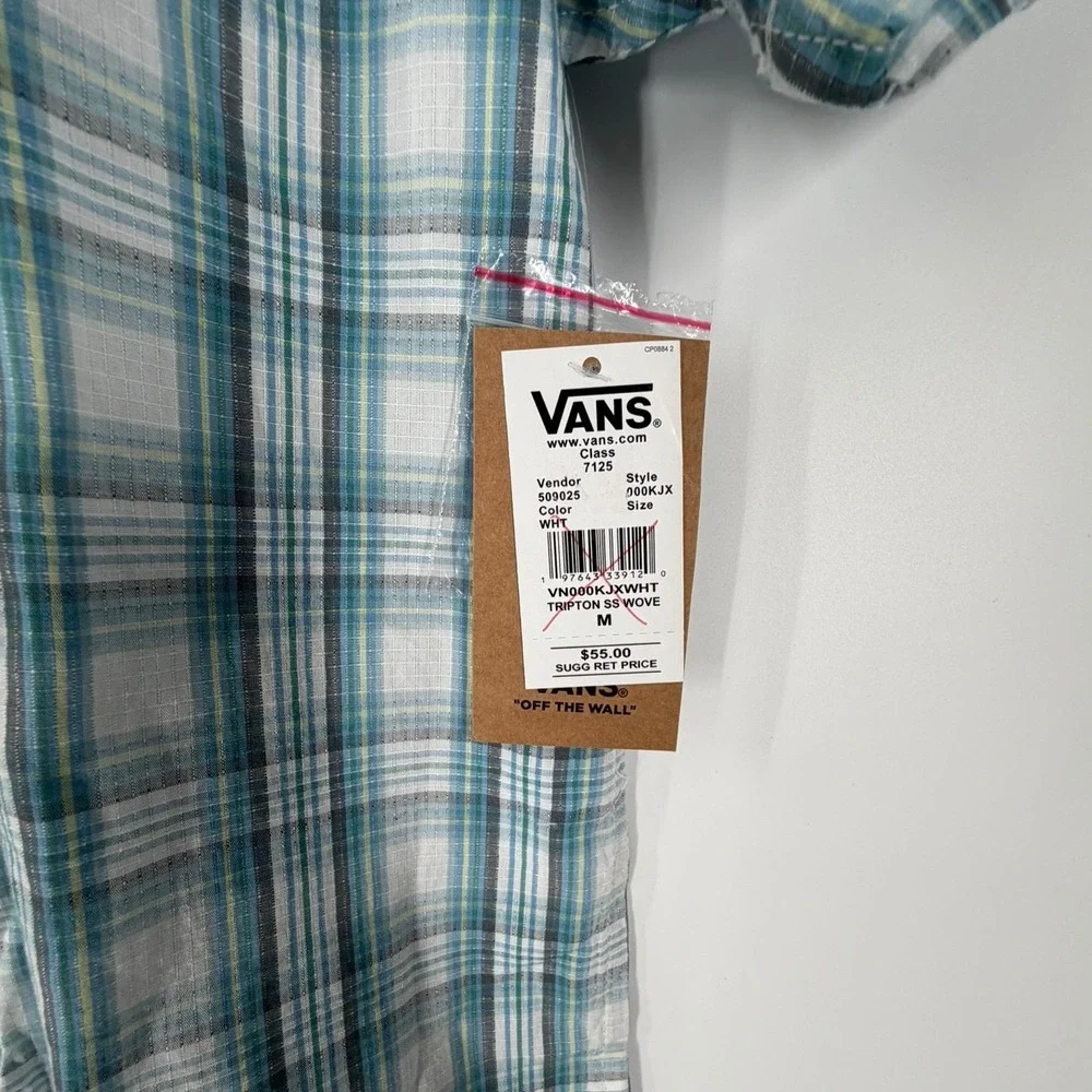 Vans Tripton Mens Teal Blue Plaid Short Sleeve Button Down Shirt Men Size Medium